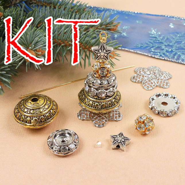 KIT Christmas Tree Ornament, Christmas tree pendant, Tinsel colorway, designer Irina Miech