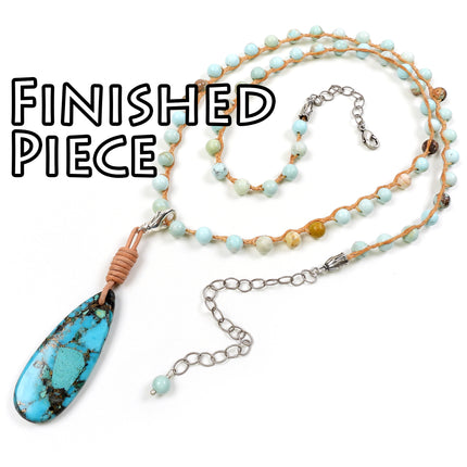KIT Transformation knotted necklace or bracelet with magnesite beads, blue colors, silvertone, designer Irina Miech