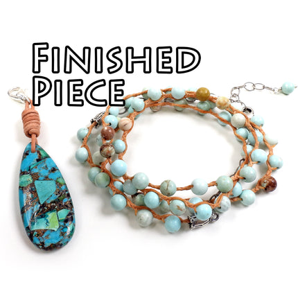 KIT Transformation knotted necklace or bracelet with magnesite beads, blue colors, silvertone, designer Irina Miech