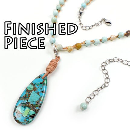 KIT Transformation knotted necklace or bracelet with magnesite beads, blue colors, silvertone, designer Irina Miech
