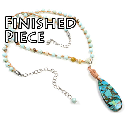KIT Transformation knotted necklace or bracelet with magnesite beads, blue colors, silvertone, designer Irina Miech
