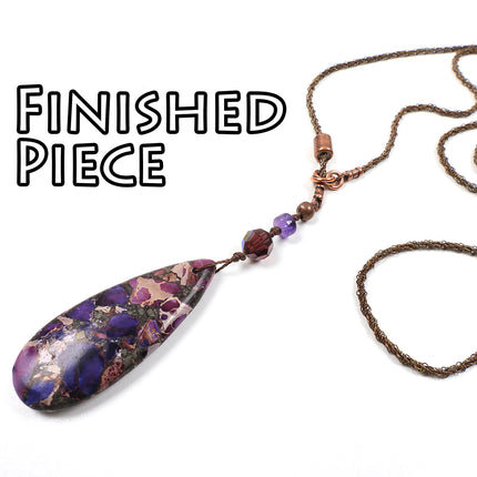 KIT Y Knot Lariat Necklace, stormy purple, purple colors, antique brass tone, adjustable clasp, designer Irina Miech