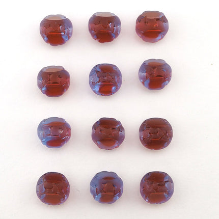 12 pcs Transparent Blue and Rose Glass Beads, Three Cut Round Window Beads, German, 11mm, closeout #S111-18