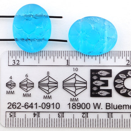 8 pcs Flat Oval Beads, Light Blue Two Hole Beads, Matte German Glass, 20mm, closeout #F120-105M