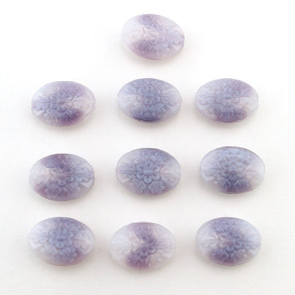10 pcs Lavender Floral Glass Beads, Pastel Ovals, 14mm, closeout #F114-71
