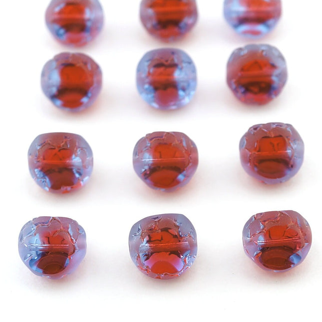 12 pcs Transparent Blue and Rose Glass Beads, Three Cut Round Window Beads, German, 11mm, closeout #S111-18