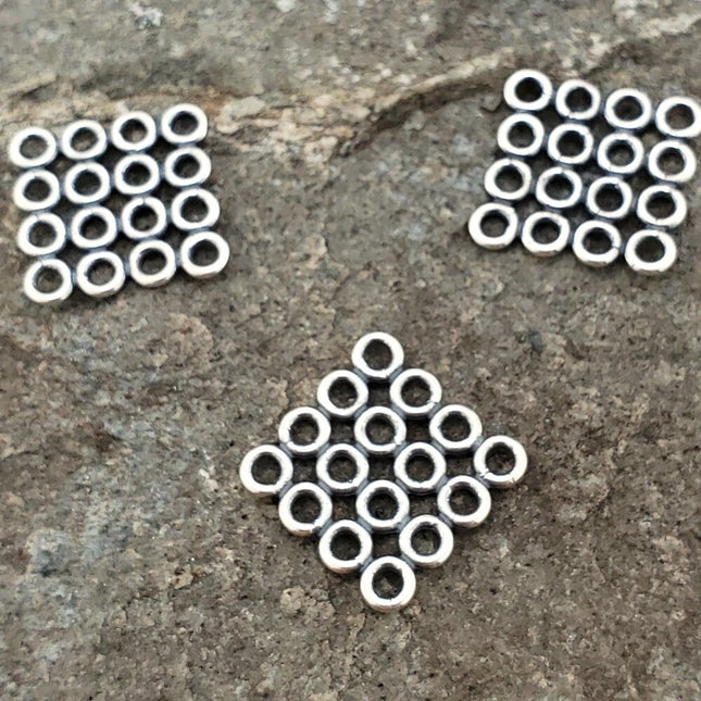 3 pcs filigree multihole loop components, antiqued silver plated brass, 16 loop flat square shape, Irina Miech, 15mm