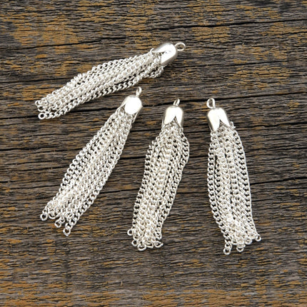 4 pcs small silver tone chain tassels, jewelry components, 1 3/4 inches long  Irina Miech