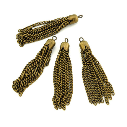 4 pcs small antique brass chain tassels, jewelry components, 1 3/4 inches long  Irina Miech