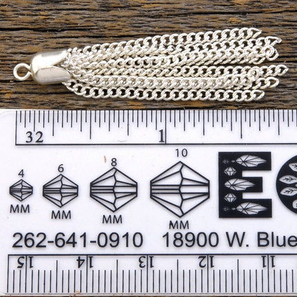 4 pcs small silver tone chain tassels, jewelry components, 1 3/4 inches long  Irina Miech
