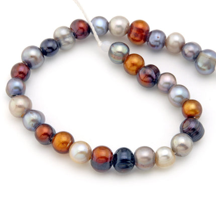 Large hole freshwater pearls, cultured 8mm 10mm potato shape, 1 strand, 2mm hole, multicolor brown grey