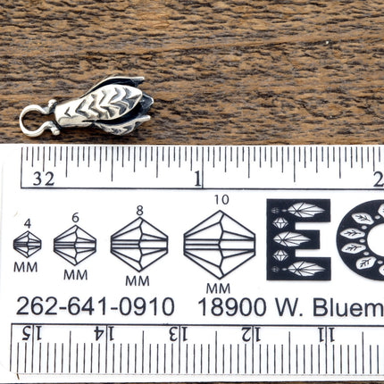 Pinch end for 5mm leather, chain, etc., silver finish, 19mm x 8mm, Irina Miech