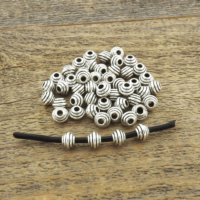 50 pcs small beehive spacer beads, antiqued silver plated brass, 6mm x 4mm size, 2mm hole