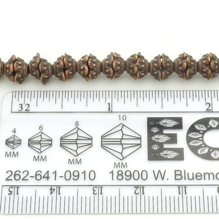 Antiqued copper bead caps, 7 inch strand, decorative metal beadcaps, Irina Miech, 7mm