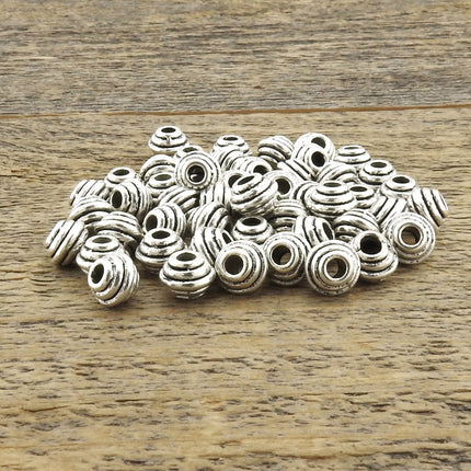 50 pcs small beehive spacer beads, antiqued silver plated brass, 6mm x 4mm size, 2mm hole