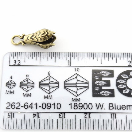 Pinch end for 5mm leather, chain, etc, antique brass finish, 19mm x 8mm, Irina Miech