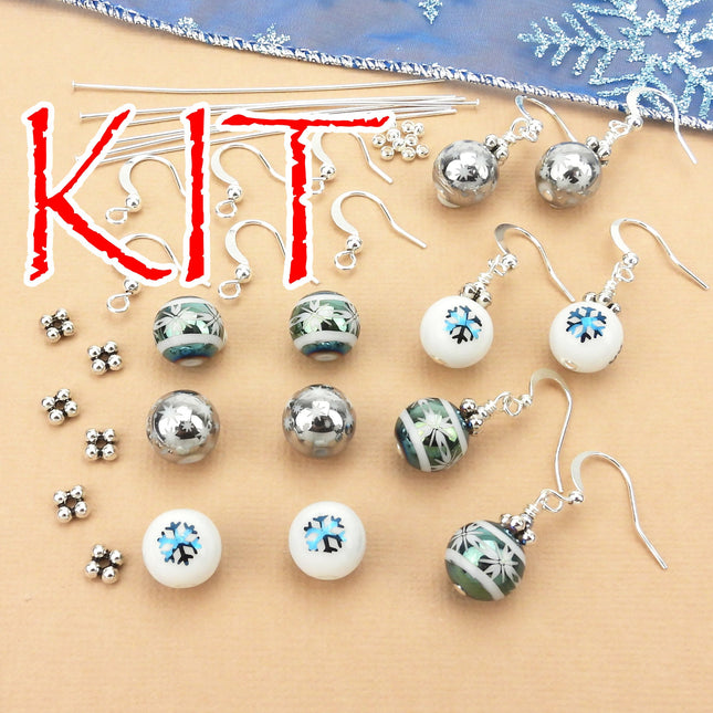 KIT Christmas ornament earrings assortment, holiday themed earrings, silver tone metal, make three pairs, designer Irina Miech