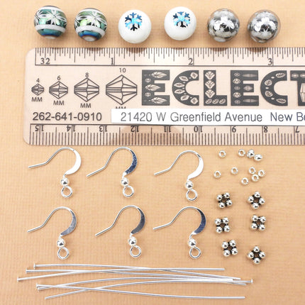 KIT Christmas ornament earrings assortment, holiday themed earrings, silver tone metal, make three pairs, designer Irina Miech