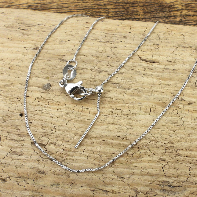 String a bead necklace chain, silver tone stainless steel box chain, adjustable length, 18 inches long, create your own jewelry, Irina Miech