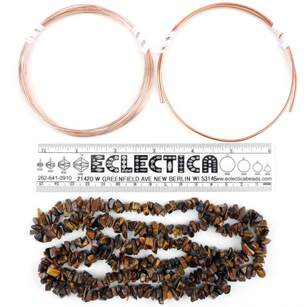 KIT Tree of Life suncatcher, copper wire and brown tiger eye chips beads, creative wirework, DIY sun catchers, designer Irina Miech