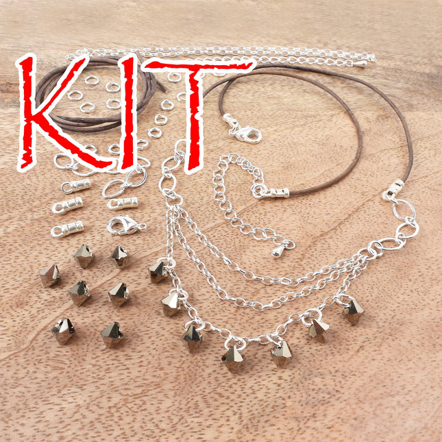 KIT Crystal drops multistrand necklace, silver tones, cascading chain jewelry with adjustable clasp, designer Irina Miech