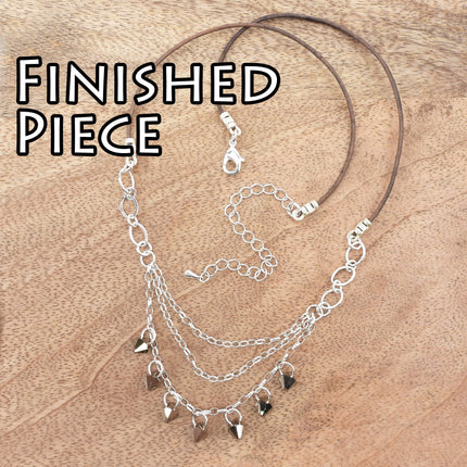 KIT Crystal drops multistrand necklace, silver tones, cascading chain jewelry with adjustable clasp, designer Irina Miech