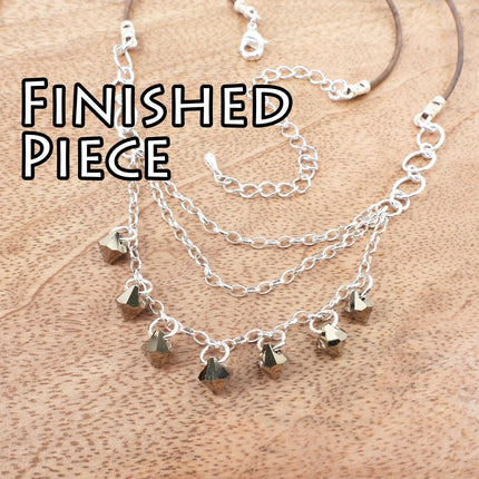 KIT Crystal drops multistrand necklace, silver tones, cascading chain jewelry with adjustable clasp, designer Irina Miech