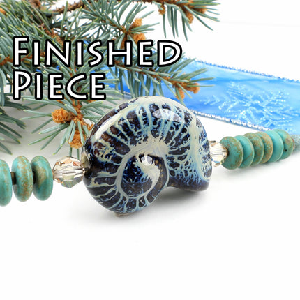 KIT Caribbean Icicle ornament, Swarovski rhinestones, silver tones, blue ceramic shell, tree decoration, designer Irina Miech