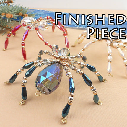 KIT Christmas Spider Ornaments, faceted glass beads, gold tone, Christmas tree decoration, Irina Miech