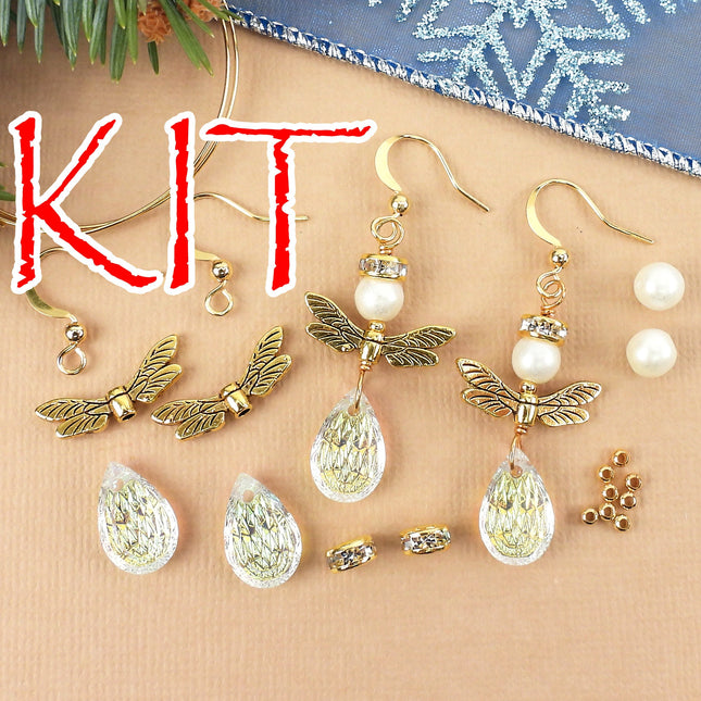 KIT Dancing angel earrings, gold tone holiday theme jewelry, designer Irina Miech