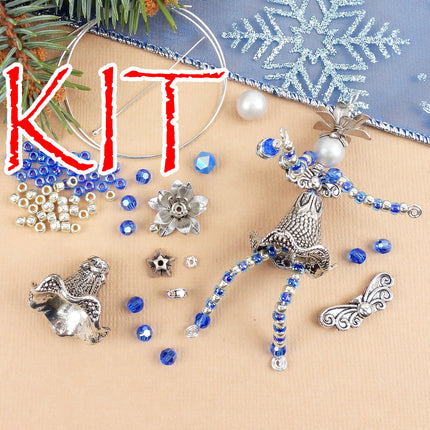 Kit Blue fairy pendant, blue and silver tones, whimsical ornament, designer Irina Miech