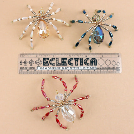 KIT Christmas Spider Ornaments, faceted glass beads, gold tone, Christmas tree decoration, Irina Miech