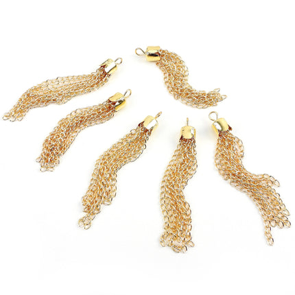 6 pcs small gold tone chain tassels, jewelry components, 2 inches long, Irina Miech