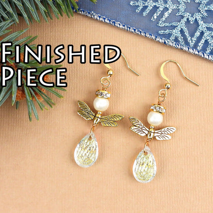 KIT Dancing angel earrings, gold tone holiday theme jewelry, designer Irina Miech