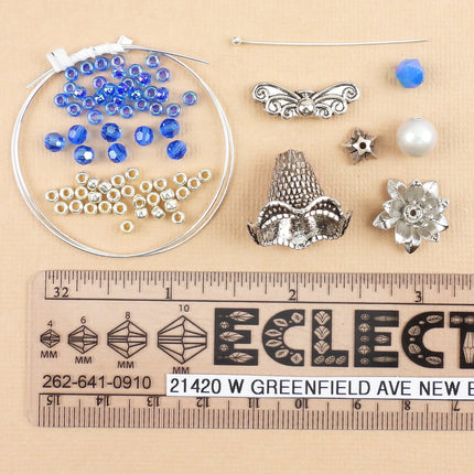 Kit Blue fairy pendant, blue and silver tones, whimsical ornament, designer Irina Miech