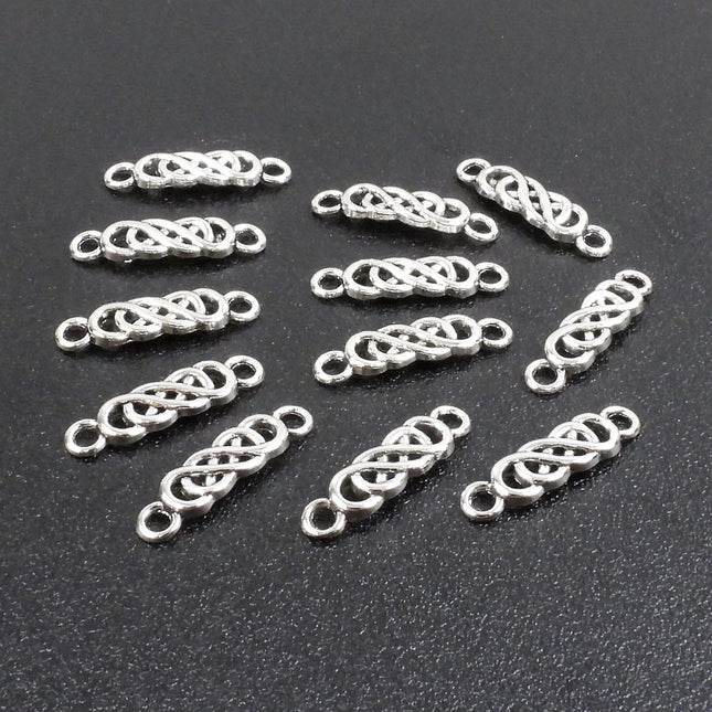 12 pcs two hole Celtic components, flat curved rectangular antiqued silver plated brass links, Celt knotwork, Irina Miech, 22mm long