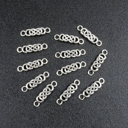 12 pcs two hole Celtic components, flat curved rectangular antiqued silver plated brass links, Celt knotwork, Irina Miech, 22mm long