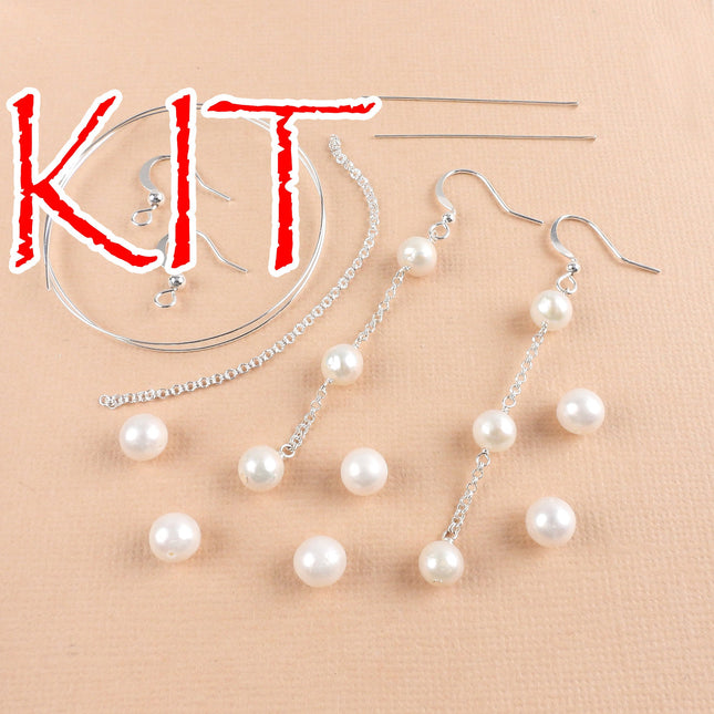KIT White pearl and chain earrings, silver tone color, designer Irina Miech