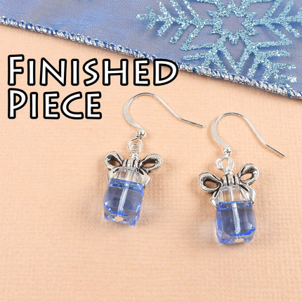 Kit Hanukkah present earrings, blue and clear Swarovski crystal, silver tone metal, designer Irina Miech