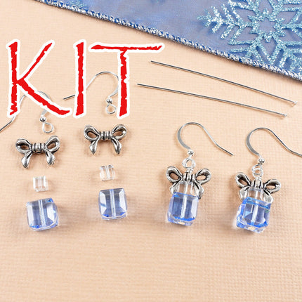 Kit Hanukkah present earrings, blue and clear Swarovski crystal, silver tone metal, designer Irina Miech