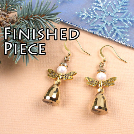 KIT Angel earrings, white and gold tone holiday theme jewelry, designer Irina Miech