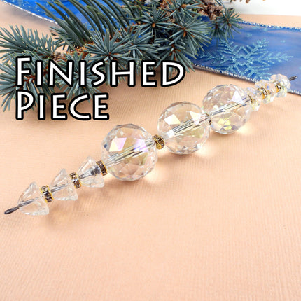 KIT Clear sparkling glass icicle ornament, faceted beads, silver tone, Christmas tree decoration, designer Irina Miech