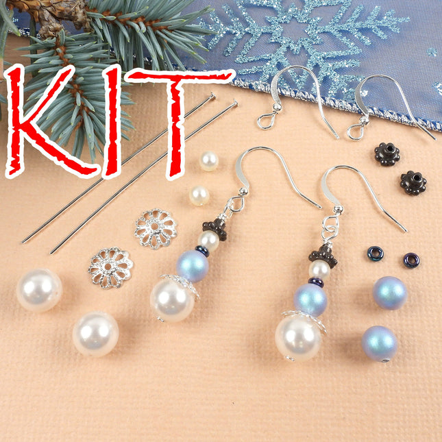 KIT Snowman earrings, Swarovski, silver tone metals, white and light blue, designer Irina Miech