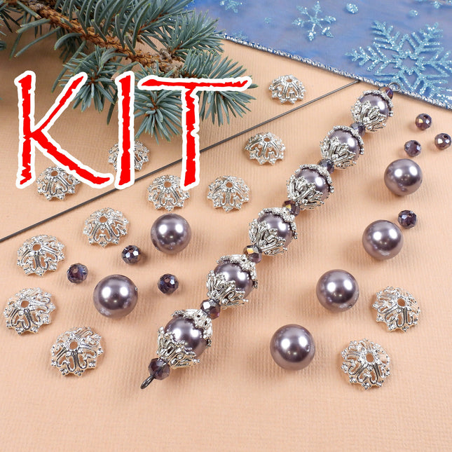 KIT Lavender icicle ornament, Swarovski pearls, light purple elegant Christmas tree decoration, designer Irina Miech
