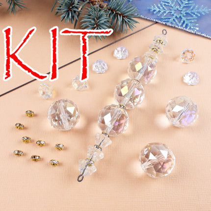 KIT Clear sparkling glass icicle ornament, faceted beads, silver tone, Christmas tree decoration, designer Irina Miech