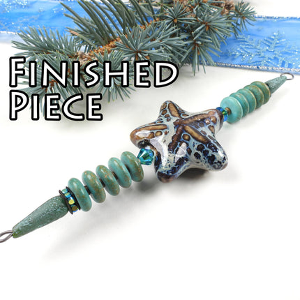 KIT Starfish icicle ornament, silver tone and blue ocean colors, sea star Christmas tree decoration, designer Irina Miech