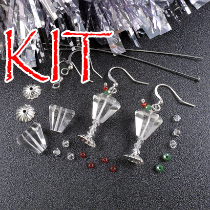Kit Martini Glass with Olive earrings, quartz crystal, silver tone metal, designer Irina Miech