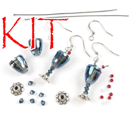 Kit Green and blue cocktail glass earrings, silver tone metal, designer Irina Miech