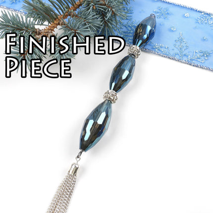KIT Tassel icicle ornament, silver tone and blue colors, Christmas tree decoration, designer Irina Miech