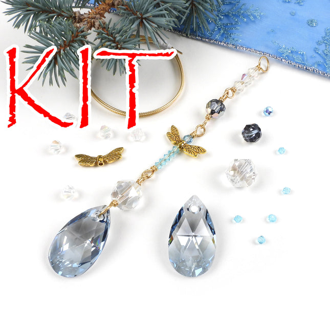 KIT Sparkling glass suncatcher ornament, dragonfly, gold tone, sun catcher decoration, designer Irina Miech